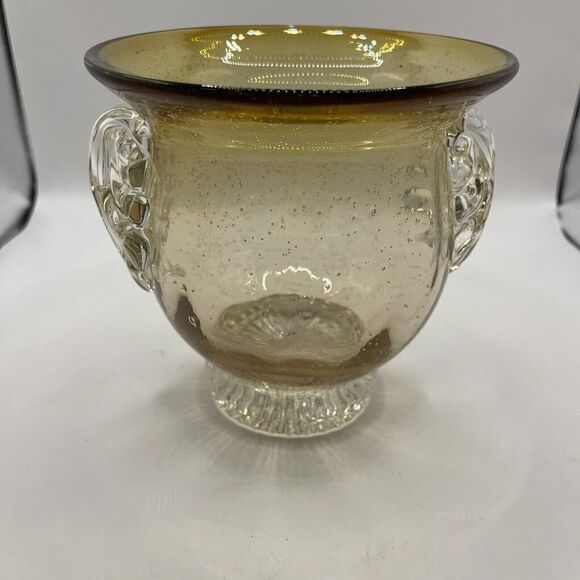 Other - Art Deco Boho Blown Bubble Glass Yellow Ombré W/clear Claw Handles Vase Heavy